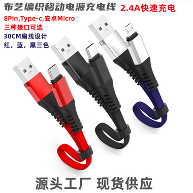 2.4A fabric braided flat wire mobile power cord